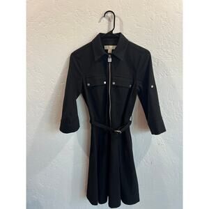 Women’s Michael Kors Black Shirt Dress Zip Front Belted XS